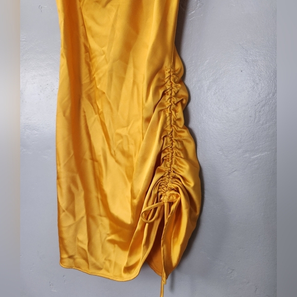 NWT Topshop Golden Yellow Rouched Side Spaghetti Strap Mini Dress Sz 2 - Picture 4 of 6